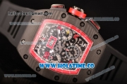 Richard Mille RM 011 Felipe Massa Flyback Chronograph Swiss Valjoux 7750 Automatic Carbon Fiber Case with Skeleton Dial and Red Inner Bezel - 1:1 Original