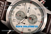 IWC Pilot's Watch Spitfire Chrono Miyota Quartz Steel Case with Brown Leather Strap White Dial and Arabic Numeral Markers