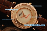 Chopard Happy Sport Swiss Quartz Movement Diamond Bezel with Rose Gold Case and Brown Leather Strap