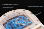 Richard Mille RM 52-01 Miyota 6T51 Automatic Rose Gold Case with Blue Skull Dial and White Rubber Bracelet