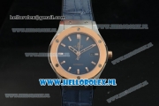 Hublot Classic Fusion Miyota 9015 Automatic Rose Gold Case with Navy Blue Dial Stick Markers and Navy Blue Genuine Leather Strap