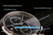 IWC Portuguese Chrono Miyota OS20 Quartz Steel Case with Black Dial Numeral Markers and Black Leather Bracelet
