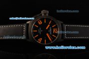 U-Boat Italo Fontana Left Hook Automatic Movement PVD Case with Black Dial and Orange Markers - Black Leather Strap