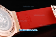 Hublot Big Bang Swiss Valjoux 7750 Automatic Movement Rose Gold Case with Diamond Bezel-White Dial and Red Rubber Strap