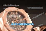 Hublot Classic Fusion Aerofusion Chronograph Orlinski Japanese Miyota OS20 Quartz Rose Gold Case with Black Dial Stick Markers and Black Rubber Strap