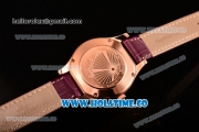 Jaeger-LeCoultre Lady Miyota Quartz Rose Gold Case with White MOP Dial Purple Stick Markers and Purple Leather Strap - Diamonds Bezel