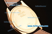 Rolex Cellini Danaos Swiss Quartz Yellow Gold Case with Black Leather Strap Black Dial Stick Markers