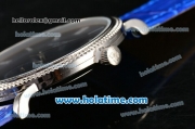 Patek Philippe Calatrava Miyota Quartz Steel Case with Roman Numeral Markers and Blue Dial