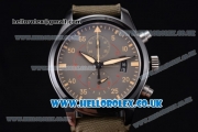 IWC Pilot Top Gun Miramar Chrono Swiss Valjoux 7750 Automatic PVD Case with Grey Dial Stick/Arabic Numeral Markers and Green Leather Strap