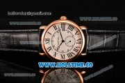 Cartier Rotonde De Asia Manual Winding Rose Gold Case with Black Roman Numeral Markers White Dial and Black Leather Strap