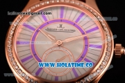 Jaeger-LeCoultre Lady Miyota Quartz Rose Gold Case with White MOP Dial Purple Stick Markers and Brown Leather Strap - Diamonds Bezel