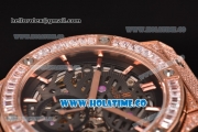 Hublot Classic Fusion Asia 6497 Manual Winding Diamonds/Rose Gold Case with Skeleton Dial Diamonds Bezel and Stick Markers