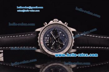 Breitling Chronospace Chronograph Swiss Valjoux 7750 Automatic Steel Case with Black Dial and Black Leather Strap