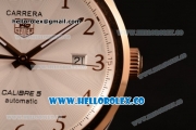 Tag Heuer Carrera Calibre 5 wiss ETA 2824 Automatic Steel Case with White Dial and Brown Leather Strap