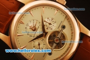Jaeger-LECoultre Tourbillon Automatic Rose Gold Case with White Dial and Rose Gold Markers - Brown Leather Strap