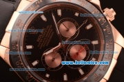 Rolex Daytona Automatic Full Rose Gold with PVD Bezel and Black Leather Strap-7750 Coating