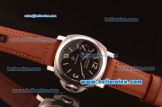 Panerai Luminor Marina Pam 318 Swiss ETA 6497 Manual Winding Steel Case with Black Dial and Brown Leather Strap