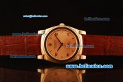 Rolex Cellini Swiss Quartz Rose Gold Case with Rose Gold Dial and Brown Leather Strap-Numeral Markers