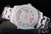Rolex Day-Date Oyster Perpetual Automatic Full Diamond Bezel and Dial,Blue Marking and Big Calendar