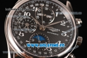 Longines Master Moonphase Chrono Swiss Valjoux 7751 Automatic Steel Case with Black Dial and White Arabic Numeral Markers - 1:1 Original