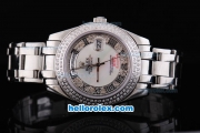 Rolex Day-Date Oyster Perpetual Automatic Full Diamond Bezel with White and Diamond Dial,Roman Marking-Big Calendar