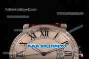 Cartier Rotonde De Miyota Quartz Steel Case with White Dial Diamonds Bezel and Black Roman Numeral Markers