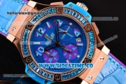 Hublot Big Bang Tutti Frutti 38MM Chrono Miyota OS20 Quartz Rose Gold Case with Blue Dial Stick/Numeral Markers and Diamonds Bezel