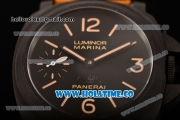 Panerai Luminor Marina Beverly Hills Boutique Edition PAM 416 Swiss ETA 6497 Manual Winding Carbon Fiber Case with Black Dial Brown Leather Strap and Yellow Stick/Arabic Numeral Markers (H)