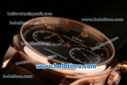 IWC Portuguese Chrono Miyota OS20 Quartz Rose Gold Case with Black Dial Numeral Markers and Black Leather Bracelet