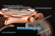 Rolex Cellini Time Asia 2813 Automatic Rose Gold Case with Brown Leather Strap Stick Markers and Black Dial (BP)