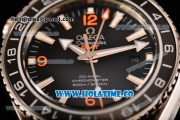 Omega Seamaster Planet Ocean 600M Co-axial GMT Clone Omega 8605 Automatic Full Steel with Black Dial and and Stick/Orange Arabic Numeral Markers (EF)