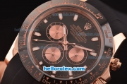 Rolex Daytona Asia 3836 Automatic Rose Gold Case - PVD Bezel with Black Dial and Black Rubber Strap - 7750 Coating