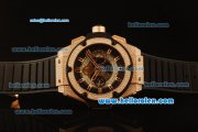 Hublot King Power Swiss Valjoux 7750 Automatic Rose Gold Case with Diamond Bezel and Skeleton Dial-Black Rubber Strap