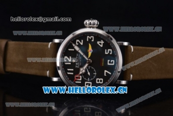 Zenith Pilot Type 20 GMT Asia ST25 Automatic Steel Case with Black Dial Arabic Numeral Markers and Army Green Leather Strap