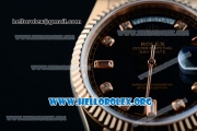 Rolex Day-Date Swiss ETA 2836 Automatic Rose Gold Case with Black Dial Diamonds Markers and Rose Gold Bracelet (BP)