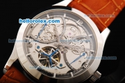 Jaeger-LeCoultre Tourbillon Automatic Movement Stainless Steel Case with Transparent Case Back and Brown Leather Strap