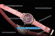 Jaeger-LeCoultre Lady Miyota Quartz Steel Case with White MOP Dial Purple Stick Markers and Pink Leather Strap - Diamonds Bezel