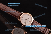 Patek Philippe Calatrava Swiss ETA 2824 Automatic Rose Gold Case with Brown Leather Strap White Dial Stick Markers