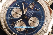 Breitling Chronomat Evolution Chronograph Swiss Valjoux 7750 Automatic Movement Full Steel with Diamond Bezel and Blue Dial