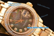 Rolex Datejust Lady 2813 Automatic Gold Case with Grey MOP Dial and Diamond Bezel ETA Coating