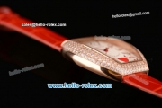 Franck Muller Heart Swiss Quartz Rose Gold Case with Red Leather Strap Diamond Bezel and White Dial - ETA Coating