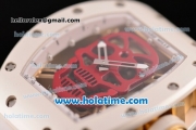 Richard Mille RM 52-01 Miyota 6T51 Automatic Yellow Gold Case with Red Skull Dial and White Rubber Bracelet