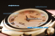 Rolex Cellini Swiss Quartz Steel Case with Pink MOP Dial and Roman Markers-Pink Leather Strap