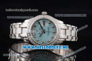 Rolex Day Date Masterpiece Swiss ETA 2836 Automatic Stainless Steel Case/Bracelet with Blue Dial and Roman Numeral Markers Diamonds Bezel (BP)