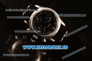 Rolex Explorer Chronograph Miyota OS20 Quartz Steel Case with Black Dial Steel Bezel and Black Leather Strap