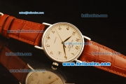IWC Portugieser Asia 2892 Automatic Steel Case with Silver Dial and Gold Markers-Brown Leather Strap