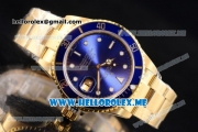 Rolex Submariner Clone Rolex 3135 Automatic Yellow Gold Case/Bracelet with Blue Dial and Dot Markers Blue Bezel (BP)