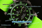 Rolex Submariner Asia 2813 Automatic PVD Case with Green Markers Carbon Fiber Dial and Green Nylon Strap