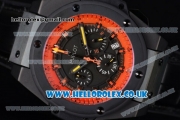 Hublot King Power Chrono Japanese Miyota OS20 Quartz PVD Case with Black Dial Orange Bezel and Black Leather Strap