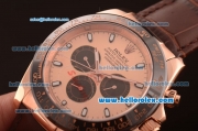 Rolex Daytona Automatic Full Rose Gold with PVD Bezel and Brown Leather Strap-7750 Coating